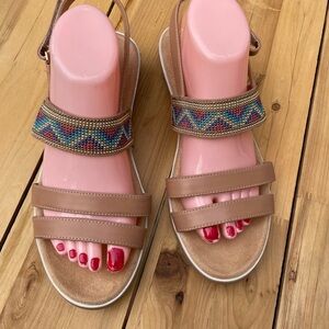 Naturalizer Tan Sandals with Multicolor Beading